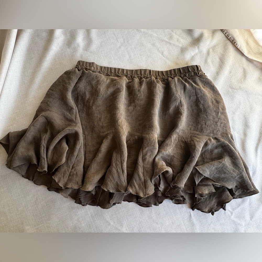 Brown Boho Flowy Ruffle Skort With Pocket Elastic Waist Size XL/L
